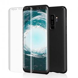 Husa GloMax FullBody Negru pentru Samsung Galaxy S9 cu folie de sticla inclusa