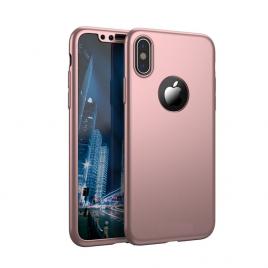 Husa GloMax FullBody Rose-Gold pentru Apple iPhone XS cu folie de sticla inclusa