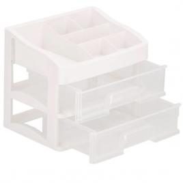 Organizator cosmetice, plastic, 3 niveluri, 2 sertare, alb, 30x25x34 cm, springos