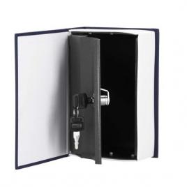 Seif, caseta valori, cutie metalica cu cheie, portabila, tip carte, albastru, 20x6.5x26.5 cm, springos