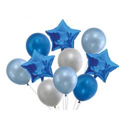Set 10 baloane Aniversare, Albastru si Alb