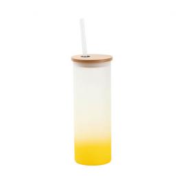 Set complet pentru bauturi: Pahar Eco-Friendly cu Capac din Bambus si Pai Inclus - Capacitate Generoasa de 500 ml, Culoare Vibranta Galben