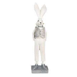 Figurina iepuras paste boy polirasina alba argintie 9x13x36 cm