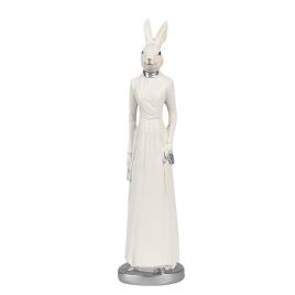 Figurina iepuras paste girl polirasina alba argintie 5x5x20 cm