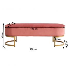 Banca de design catifea roz crom auriu mirila 100x40x43 cm