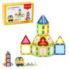 Set de Constructie Magnetic Tiles 3D, jucarii educationale, Elemente Magnetice, diferite variante de asamblare, Cadou baieti si fete, 38 Piese, Multicolor, 3 ani