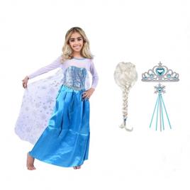 Set rochie si accesorii elsa frozen, ideallstore®, 5-7 ani, albastru, halloween