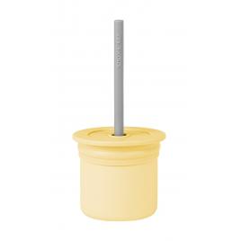 Cana cu pai si recipient gustari minikoioi 100% premium silicone sip+snack mellow yellow/powder grey