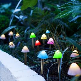 Lampa solara led - 12 mini ciuperci - multicolor - 28,5 cm x 4 m