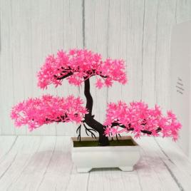 Bonsai decorativ artificial in ghiveci, roz, 29 cm, mct-18k211r