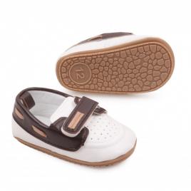 Pantofiori albi cu maro de ocazie pentru baietei (marime disponibila: 3-6 luni