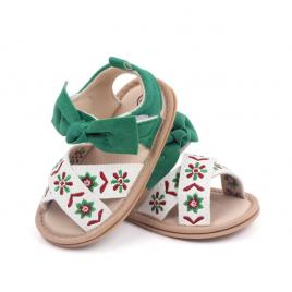 Sandalute albe cu verde - flowers (marime disponibila: 3-6 luni (marimea 18