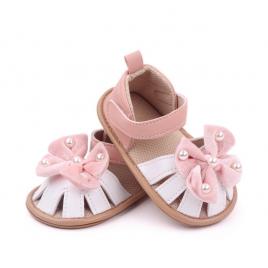 Sandalute roz cu alb - velvet bow (marime disponibila: 3-6 luni (marimea 18