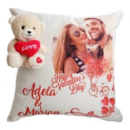 Perna personalizata cu nume ?i poza pentru cupluri + ursule? - cadou valentine's day handmade, 40x40 cm