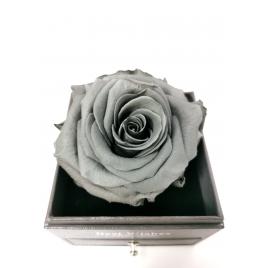 Cutie pentru bijuterii cu trandafir criogenat 8cm gri, 9x9x10 cm