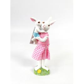 Figurina de rasina iepuri roz-14cm