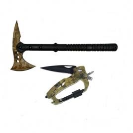 Set topor survivor, desert camo si carabina multifunctionala 6 in 1, ideallstore®, 39 cm