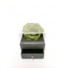 Cutie pentru bijuterii cu trandafir criogenat 8cm verde, 9x9x10 cm