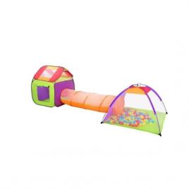 Cort de joaca pentru copii, 3 in 1, igloo si casuta, cu tunel, 200 bile, husa, 375x118x96 cm