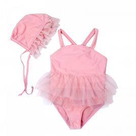 Costum de baie roz cu caciulita drool (varsta: 3 - 4 ani)