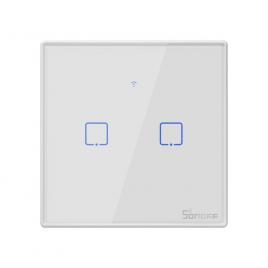 Intrerupator smart  cu touch wifi + rf 433 sonoff t2 eu tx, (2 canale)