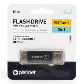 Flash drive usb 3.0 + type c 64gb c-depo platinet pmfc64s