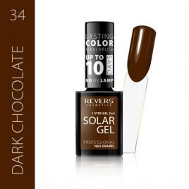 Lac de unghii solar gel, revers, 12 ml, maro, nr 34, dark chocolate