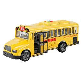 Autobuz scolar cu sunete, lumini si usi deschise school bus scara 1:16 galben