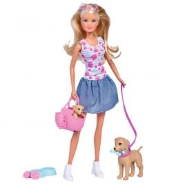 Papusa simba steffi love puppy walk 29 cm cu 2 figurine si accesorii