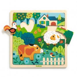 Puzzle lemn animale de la ferma djeco 15 piese