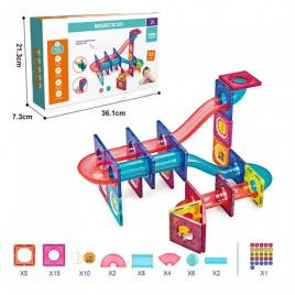 Jucarie constructor magnetic pentru copii, pista cu bile, 53 piese