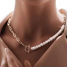 Colier cu perle naturale albe si lantisor