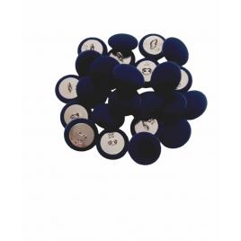 Set 25 nasturi metalici cu picior rotunzi, imbracati in catifea bleumarin 1.5 cm marimea 28