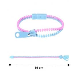 Bratara tip fermoar, Zipper Bracelet, roz/albastru deschis, 19 cm, Vivo
