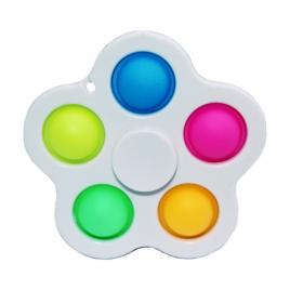 Breloc Fidget Spinner/Pop It, antistres, alb cu 5 buline colorate, 8 cm, Vivo