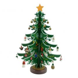 Decoratiune craciun, brad, verde/alb, 15 cavitati cu ornamente, 25.5 cm x 33 cm, lemn, flippy