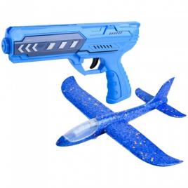 Pistol interactiv de jucarie lansator de avion , durabil si rezistent la impact, albastru