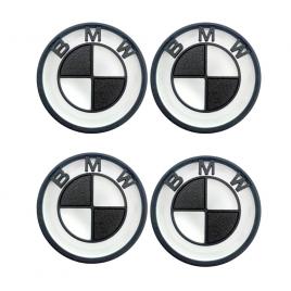 Set 4 capace pentru jante BMW, diametru 68 mm, negru-alb, efect 3D