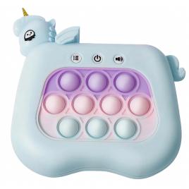 Jucarie interactiva tip consola pentru copii, flippy, 12 nivele, diferite moduri de joc, material abs/silicon, cu nivele, sunete si lumini, 13.5 x 5.5 x 12.5 cm, model unicorn, albastru