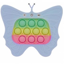 Jucarie interactiva tip consola pentru copii, flippy, diferite moduri de joc, 120 nivele, material abs/silicon, sunete si lumini, 12 x 5.5 x 13.5 cm cm, model fluture, albastru deschis