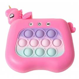 Jucarie interactiva tip consola pentru copii, flippy, diferite moduri de joc, 120 nivele, material abs/silicon, sunete si lumini, 13.5 x 5.5 x 12.5 cm, model unicorn, fucsia