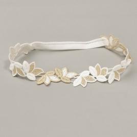 Bentita cu floricele crosetate albe-aurii (marime disponibila: 0-12 luni)
