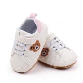 Pantofiori albi cu insertie roz - teddy (marime disponibila: 3-6 luni (marimea