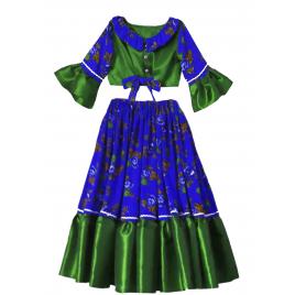 Costum etno-tiganesc Gipsy Style albastru-verde ,fete 8 ani ,128 cm