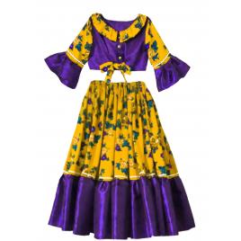 Costum etno-tiganesc Gipsy Style galben-mov ,fete 4 ani ,104 cm