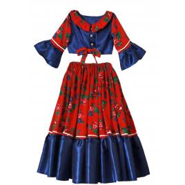 Costum etno-tiganesc Gipsy Style rosu-albastru ,fete 10 ani ,140 cm