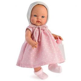 Papusa bebelus alex cu rochita roz si biberon 36 cm