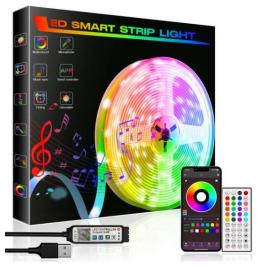Banda LED multicolor, sincronizare muzicala, microfon extern modern, telecomanda si control prin telefon (IOS/Android), bluetooth, USB, lungime 5 metri, pentru TV, PC, Auto etc
