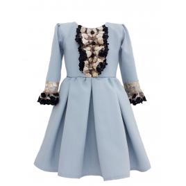 Rochie eleganta din stofa bleu, fete 7 ani, 122 cm