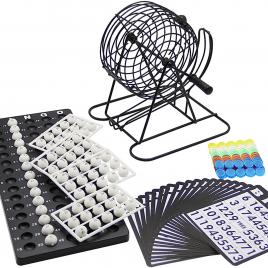 Joc bingo flippy, din metal, 75 bile albe, portabil, 21 x 21 cm, negru